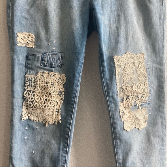 Sundance Magnolia Lace Straight Leg Mid Rise Boho Jeans - Picture 6 of 11